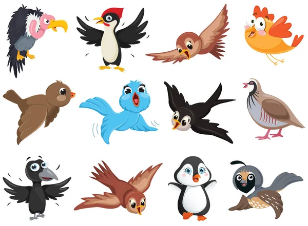 Conjunto Personajes Divertidos Aves — Vector de stock