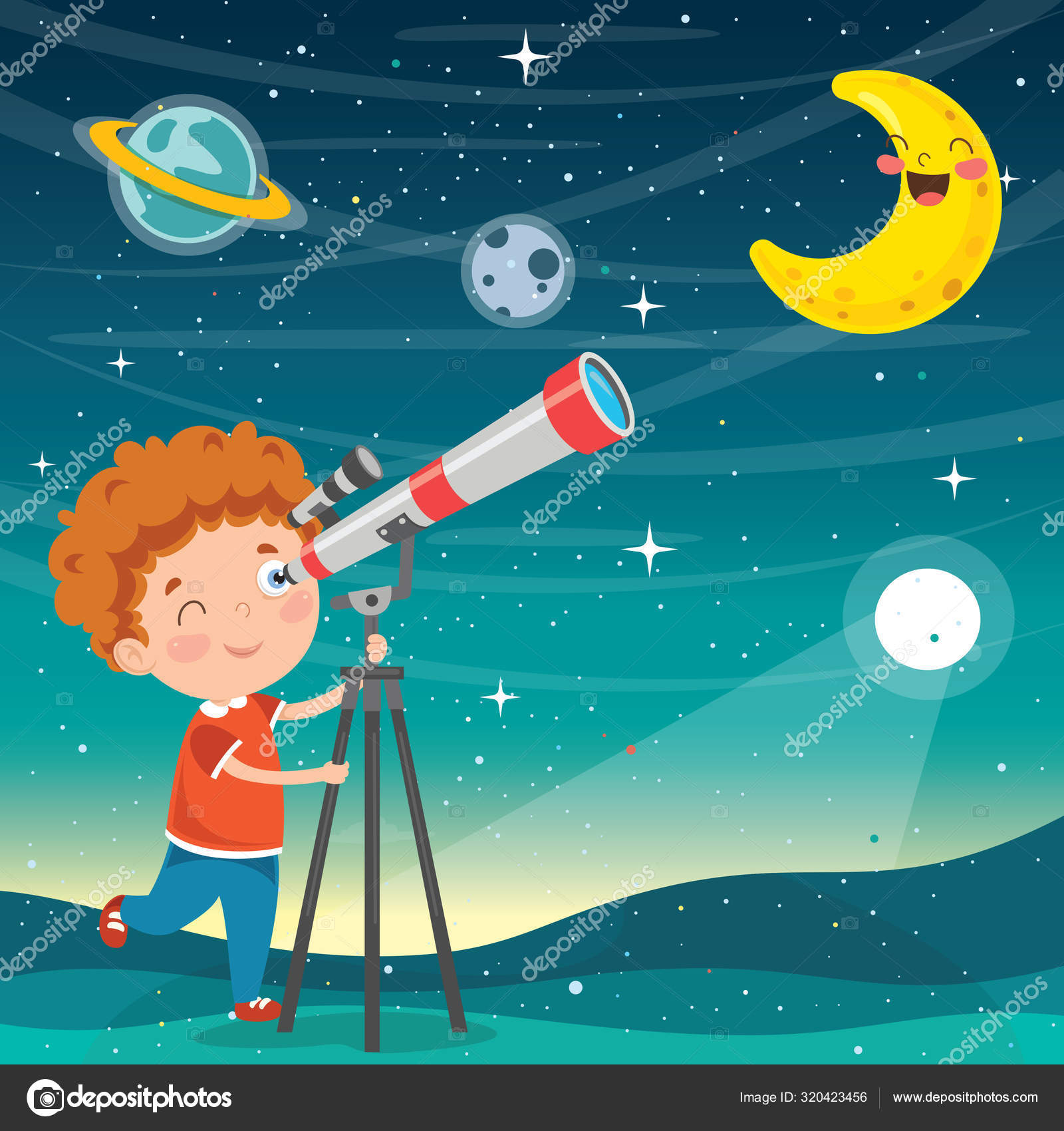 Enfant Utilisant Télescope Pour Recherche Astronomique Vecteur par  ©yusufdemirci 320423456