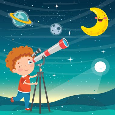 Astronomik Araştırma İçin Teleskop Kullanan Çocuk