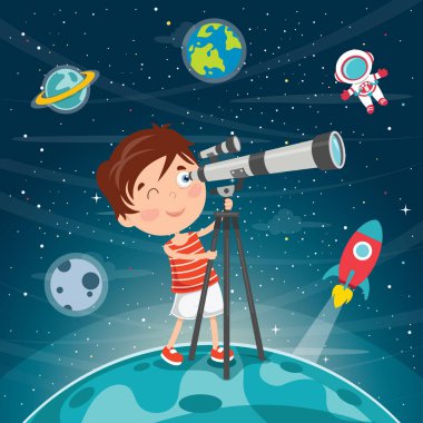 Astronomik Araştırma İçin Teleskop Kullanan Çocuk