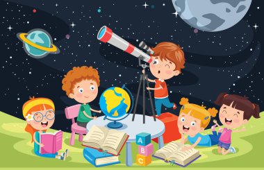 Astronomik Araştırma İçin Teleskop Kullanan Çocuk