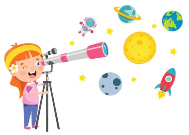 Astronomik Araştırma İçin Teleskop Kullanan Çocuk
