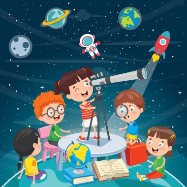 Astronomik Araştırma İçin Teleskop Kullanan Çocuk
