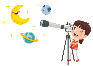 Astronomik Araştırma İçin Teleskop Kullanan Çocuk