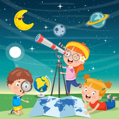 Astronomik Araştırma İçin Teleskop Kullanan Çocuk