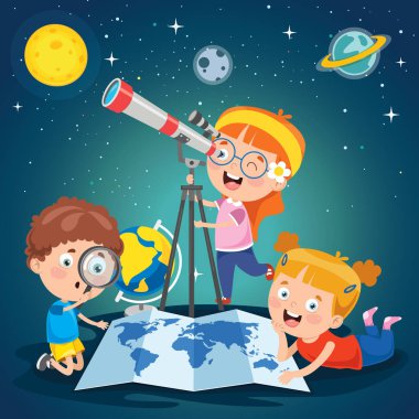 Astronomik Araştırma İçin Teleskop Kullanan Çocuk