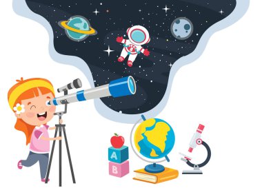 Astronomik Araştırma İçin Teleskop Kullanan Çocuk