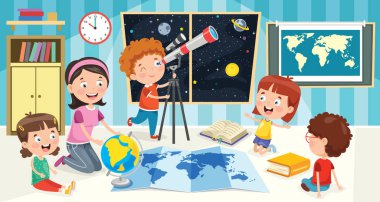 Astronomik Araştırma İçin Teleskop Kullanan Çocuk