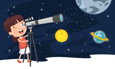 Astronomik Araştırma İçin Teleskop Kullanan Çocuk