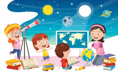 Astronomik Araştırma İçin Teleskop Kullanan Çocuk