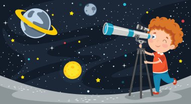 Astronomik Araştırma İçin Teleskop Kullanan Çocuk