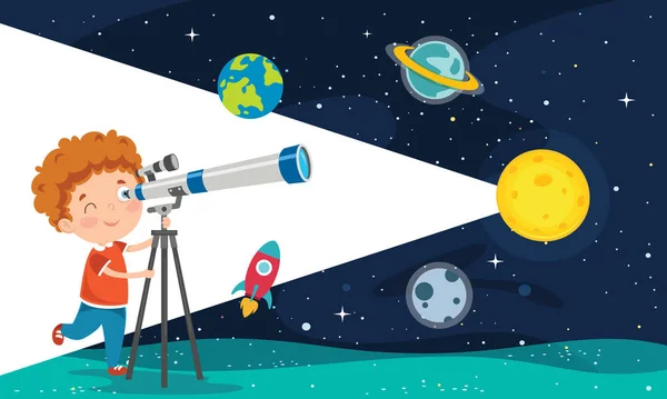천문학 연구를 망원경을 사용하는 아이들 — 스톡 벡터