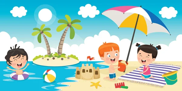 Маленькие Дети Играют Пляже — стоковый вектор