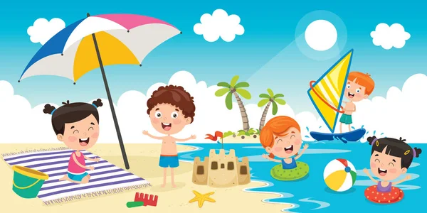 Bambini Piccoli Che Giocano Spiaggia — Vettoriale Stock