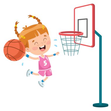 Küçük çocuk dışarıda basketbol oynuyor.