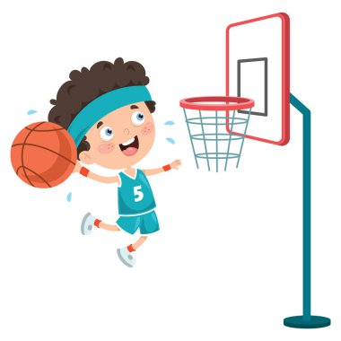 Küçük çocuk dışarıda basketbol oynuyor.