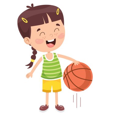 Küçük çocuk dışarıda basketbol oynuyor.