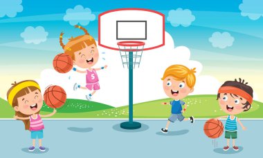 Küçük çocuk dışarıda basketbol oynuyor.