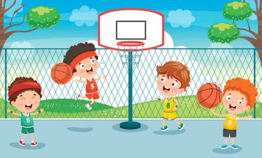 Küçük çocuk dışarıda basketbol oynuyor.