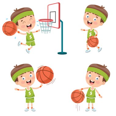Küçük çocuk dışarıda basketbol oynuyor.
