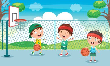 Küçük çocuk dışarıda basketbol oynuyor.