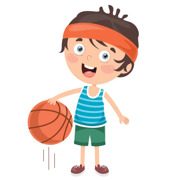 Pequeño Niño Jugando Baloncesto Fuera — Vector de stock