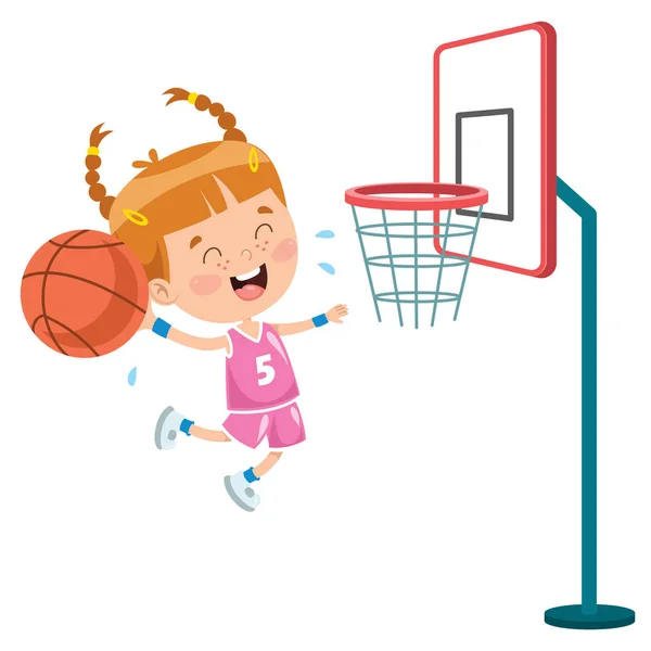 Pequeño Niño Jugando Baloncesto Fuera — Vector de stock