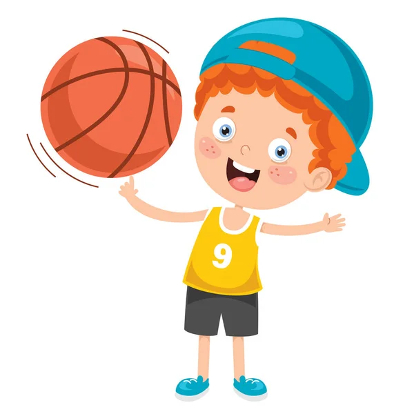 Pequeño Niño Jugando Baloncesto Fuera — Vector de stock