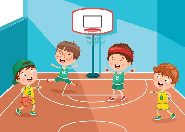 Pequeño Niño Jugando Baloncesto Fuera — Vector de stock