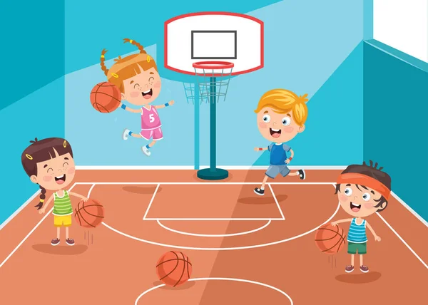 Küçük Çocuk Dışarıda Basketbol Oynuyor — Stok Vektör