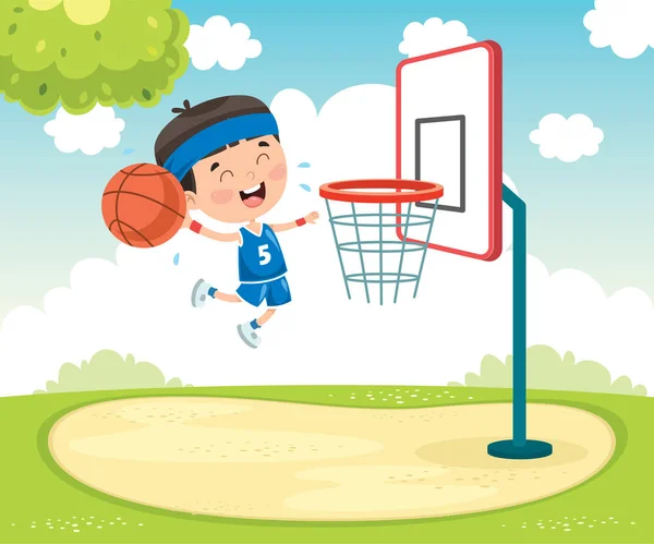 Petit Enfant Jouant Basket Extérieur — Image vectorielle