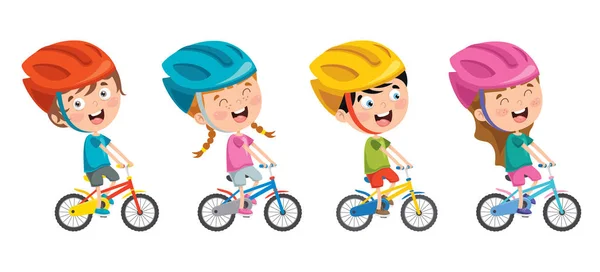Happy Little Children Riding Bicycle — Stock Vector
