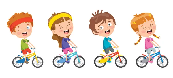 Happy Little Children Riding Bicycle — Stock Vector