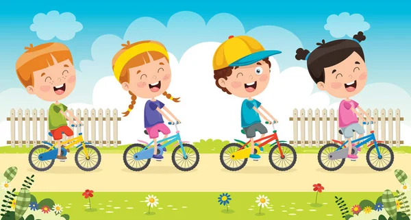 Happy Little Children Riding Bicycle — Stock Vector