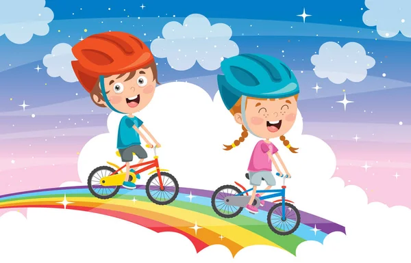 Boldog Kis Gyerekek Biciklizés — Stock Vector