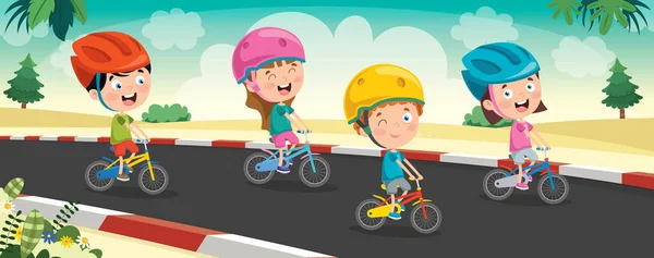 Happy Little Children Andar Bicicleta — Vetor de Stock