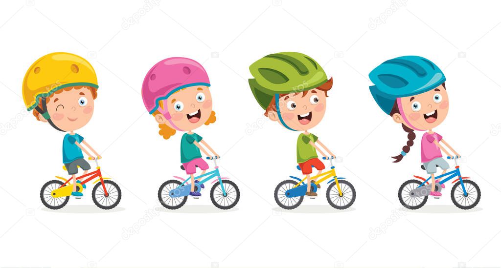 Happy Little Children Riding Bicycle