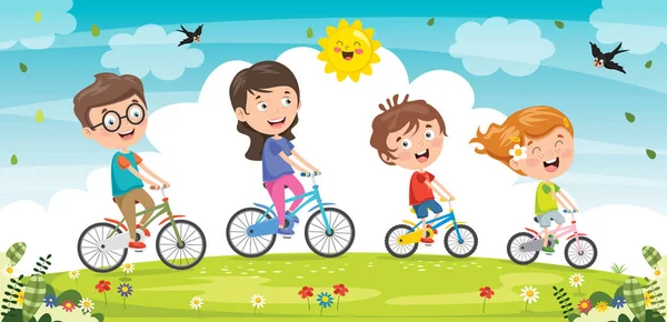 Happy Family Riding Bicycle Together — Stock Vector