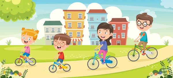 Familia Feliz Montar Bicicleta Juntos — Vector de stock