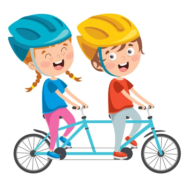 Niños Pequeños Felices Montando Bicicleta — Vector de stock