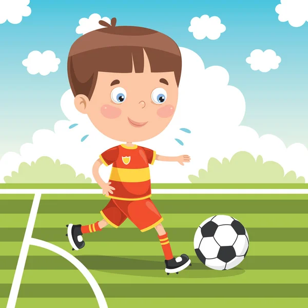 Маленька Дитина Грає Футбол Вулиці — стоковий вектор