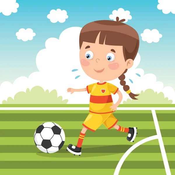 Petit Enfant Jouant Football Dehors — Image vectorielle