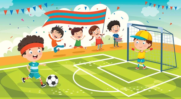 Kleine Kinderen Die Buiten Voetballen — Stockvector