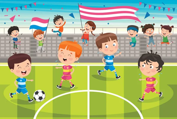 Små Barn Leker Fotboll Utanför — Stock vektor