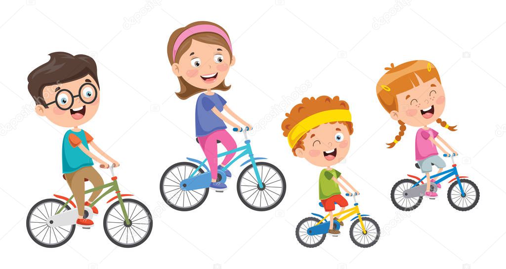 Happy Family Riding Bicycle Together