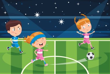 Küçük çocuklar dışarıda futbol oynuyor.