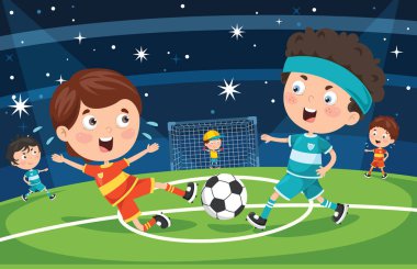 Küçük çocuklar dışarıda futbol oynuyor.