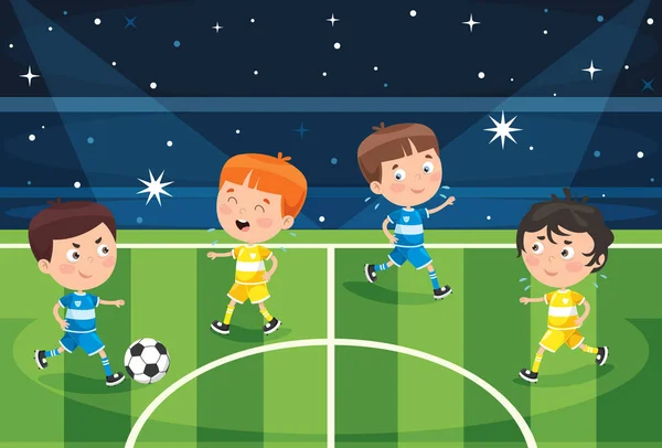 Little Children Playing Football Outdoor — Stock Vector