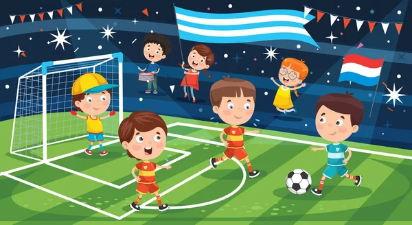 Kleine Kinderen Die Voetballen Buiten — Stockvector