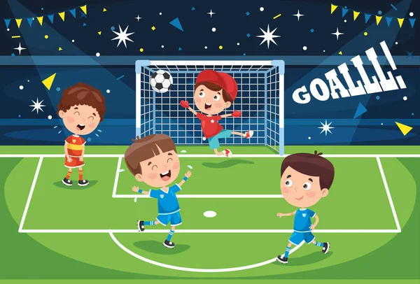 Little Children Playing Football Outdoor — Stock Vector